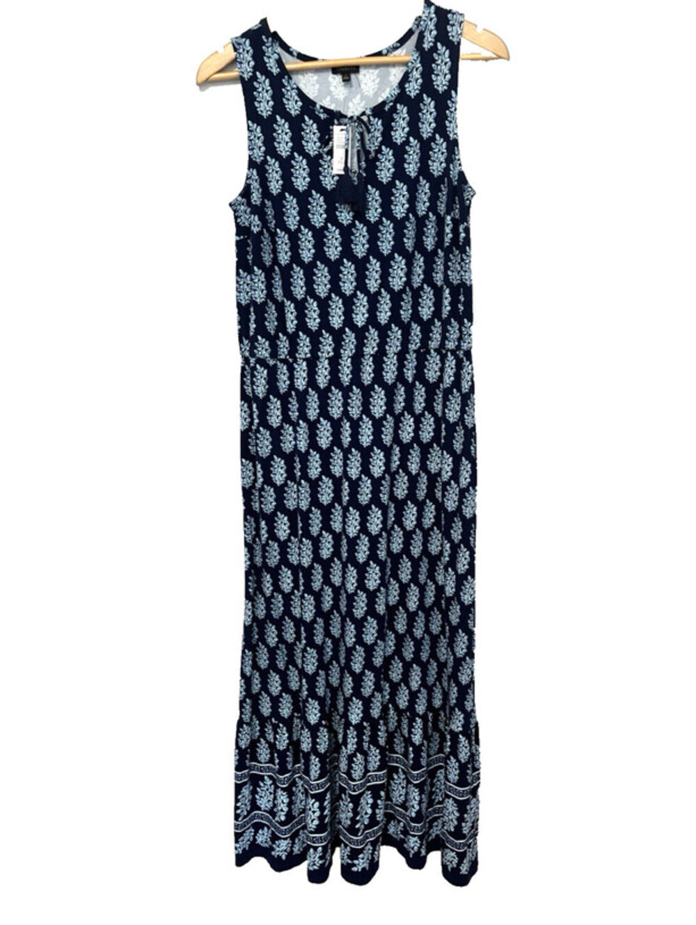 Talbots Dress Maxi Long Sz Small Women Blue Sleeveless Stretch Floral Print NWT